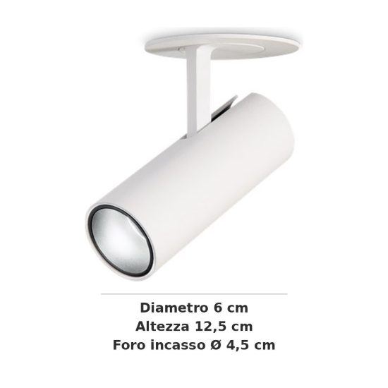 Ideal lux play faretto da incasso per cartongesso orientabile 7w 4000k foro 4,5cm cilindrico bianco