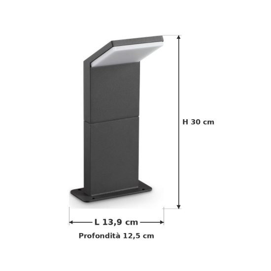 Ideal lux style paletto da esterno giardino con sensore led 8,5w 3000k 30cm rettangolare antracite
