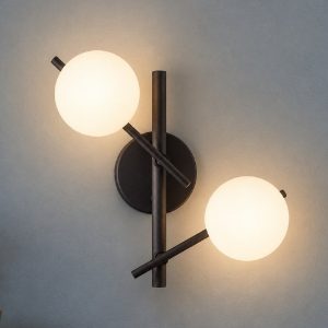 Ideal lux atlas applique con 2 sfere in vetro g9 led 3w 30cm per soggiorno moderna nera