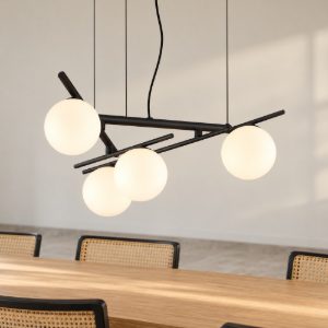 Ideal lux atlas lampadario 4 luci g9 led 3w 62cm per sala da pranzo moderno nero con sfere