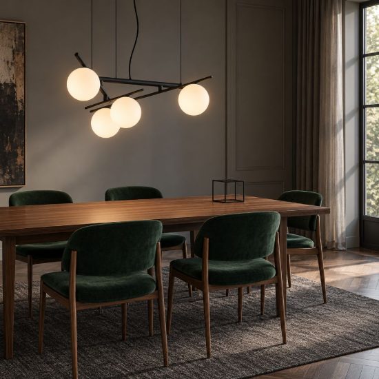 Ideal lux atlas lampadario 4 luci g9 led 3w 62cm per sala da pranzo moderno nero con sfere