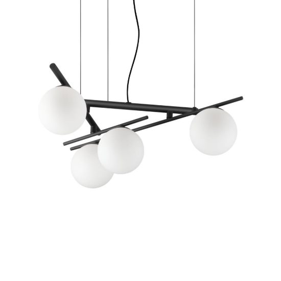 Ideal lux atlas lampadario 4 luci g9 led 3w 62cm per sala da pranzo moderno nero con sfere
