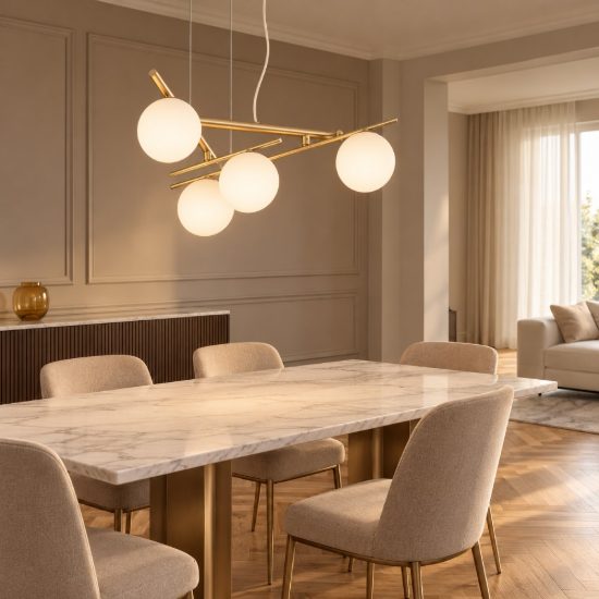 Ideal lux atlas lampadario 4 luci g9 led 3w 62cm per sala da pranzo contemporaneo oro con sfere