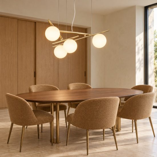 Ideal lux atlas lampadario 4 luci g9 led 3w 62cm per sala da pranzo contemporaneo oro con sfere