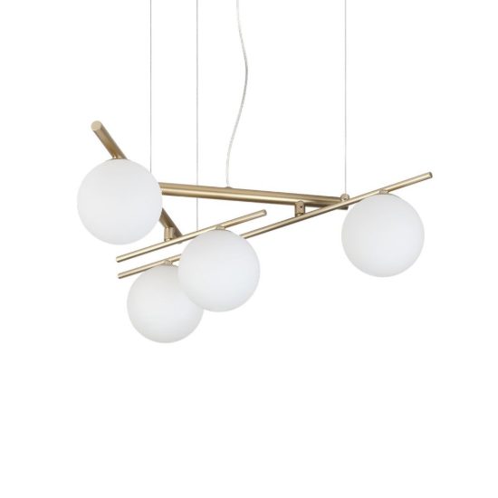 Ideal lux atlas lampadario 4 luci g9 led 3w 62cm per sala da pranzo contemporaneo oro con sfere
