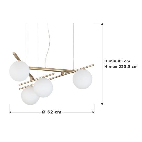 Ideal lux atlas lampadario 4 luci g9 led 3w 62cm per sala da pranzo contemporaneo oro con sfere