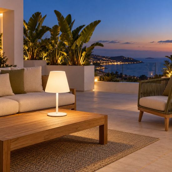 Ideal lux arcadia lampada da tavolo da esterno e27 52,9cm moderna bianca ip44