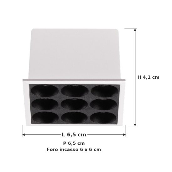 Ideal lux lika faretto da incasso per cartongesso led 10w 3000k foro 6x6cm quadrato bianco