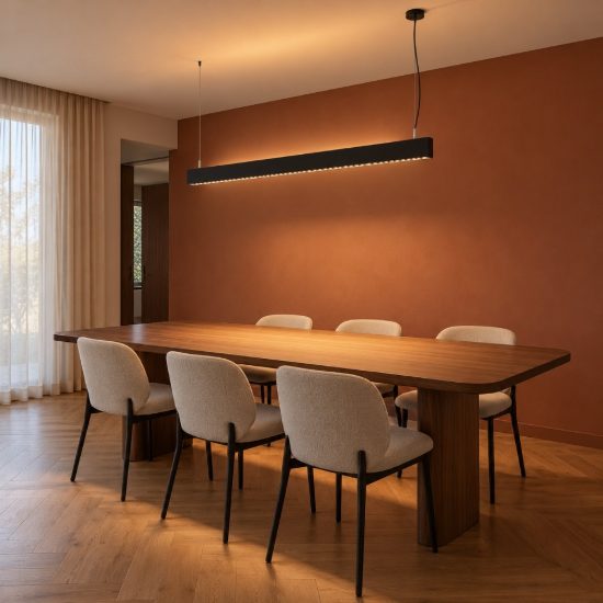 Ideal lux steel lampadario lineare biemissione fascio stretto led 38w 3000k 120cm nero