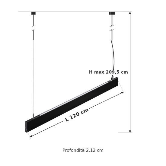 Ideal lux steel lampadario lineare biemissione fascio stretto led 38w 3000k 120cm nero