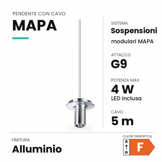 Ideal lux mapa pendente g9 cavo 5m per sospensioni modulari alluminio