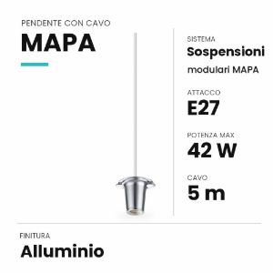 Ideal lux mapa pendente e27 10cm cavo 5m per sospensioni modulari alluminio