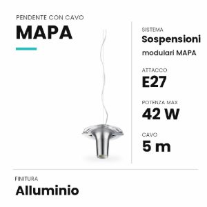 Ideal lux mapa pendente e27 17cm cavo 5m per sospensioni modulari alluminio