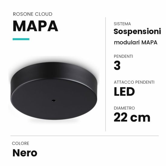 Ideal lux mapa rosone cloud per 3 pendenti led 22cm nero