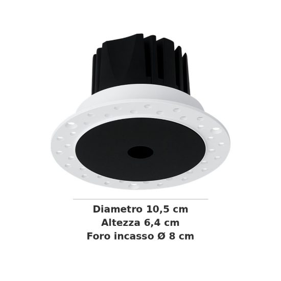 Ideal lux infinity faretto da incasso per cartongesso senza bordo 12w 3000k foro 8cm rotondo nero