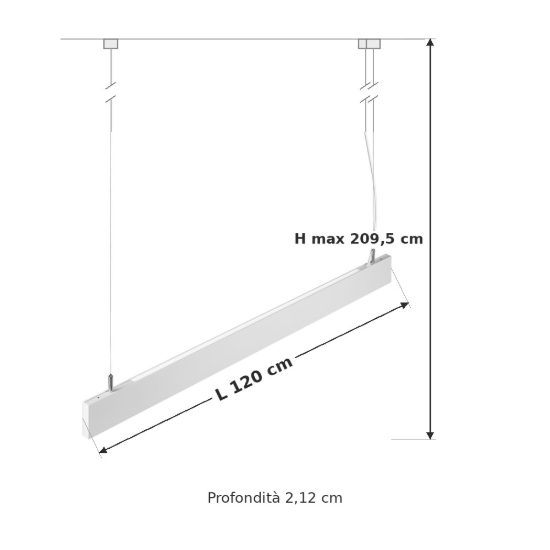 Ideal lux steel lampadario lineare biemissione fascio stretto led 38w 3000k 120cm bianco