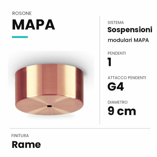 Ideal lux mapa rosone per 1 pendente g4 9cm rame