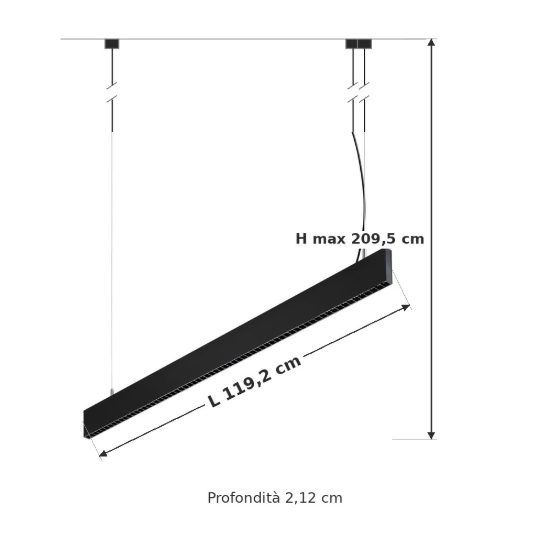 Ideal lux steel lampadario lineare fascio stretto led 30w 3000k 119cm nero