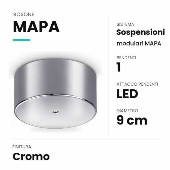 Ideal lux mapa rosone per 1 pendente led 9cm cromo