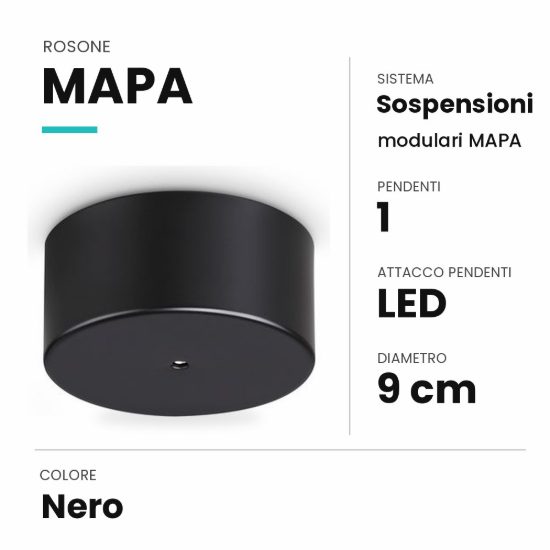 Ideal lux mapa rosone per 1 pendente led 9cm nero