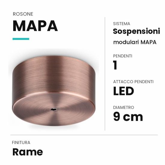 Ideal lux mapa rosone per 1 pendente led 9cm rame
