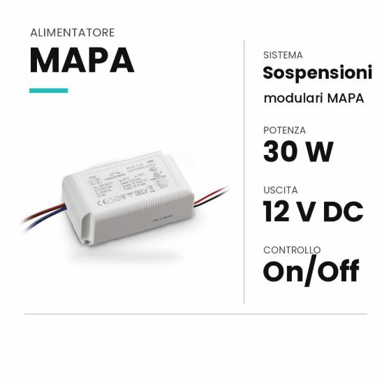 Ideal lux mapa alimentatore on-off 30w 12v per sistemi mapa e post-it