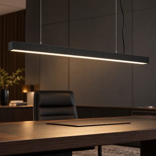 Ideal lux office wide lampadario lineare led 30w 3000k 112,8cm per ufficio moderno nero