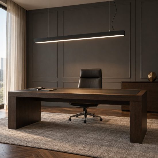 Ideal lux office wide lampadario lineare led 30w 3000k 112,8cm per ufficio moderno nero