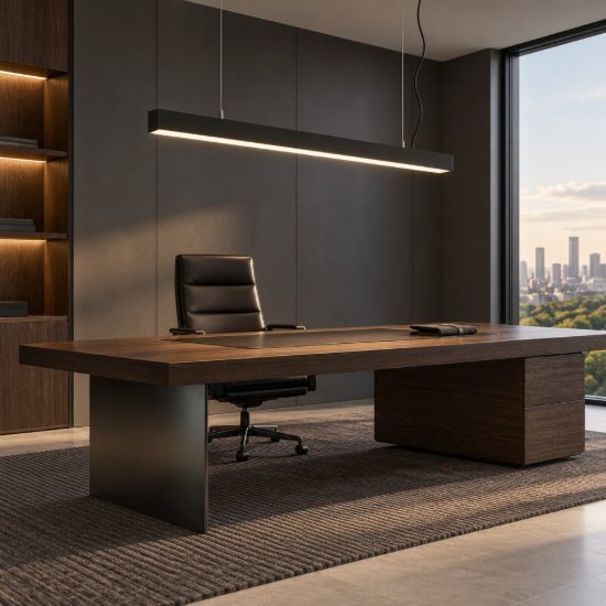 Ideal lux office wide lampadario lineare led 30w 3000k 112,8cm per ufficio moderno nero
