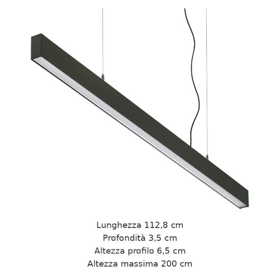 Ideal lux office wide lampadario lineare led 30w 3000k 112,8cm per ufficio moderno nero