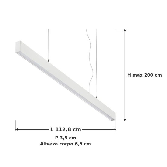 Ideal lux office wide lampadario lineare led 30w 3000k 112,8cm per ufficio moderno bianco