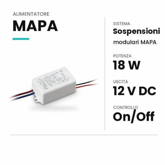 Ideal lux mapa alimentatore on-off 18w 12v per sistemi mapa e post-it