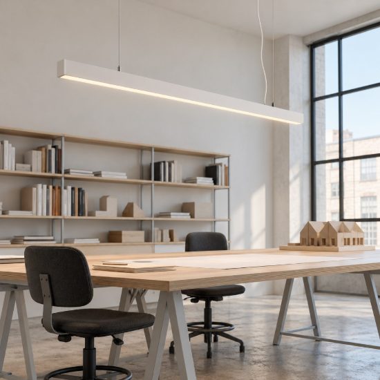Ideal lux office wide lampadario lineare led 30w 4000k 112,8cm per ufficio moderno bianco