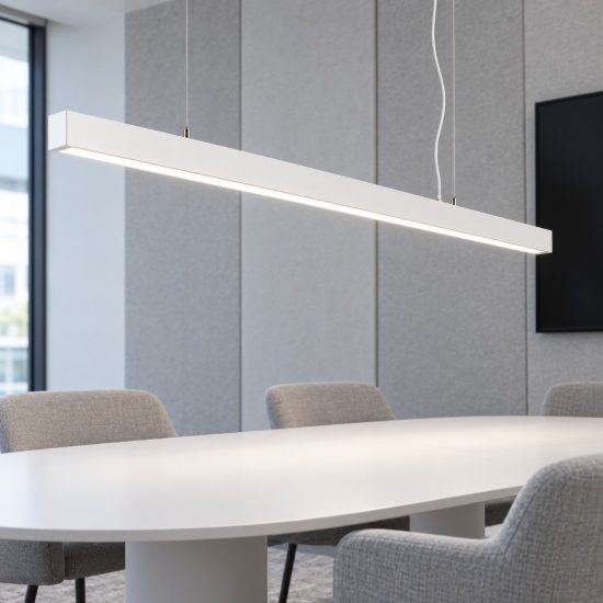 Ideal lux office wide lampadario lineare led 30w 4000k 112,8cm per ufficio moderno bianco
