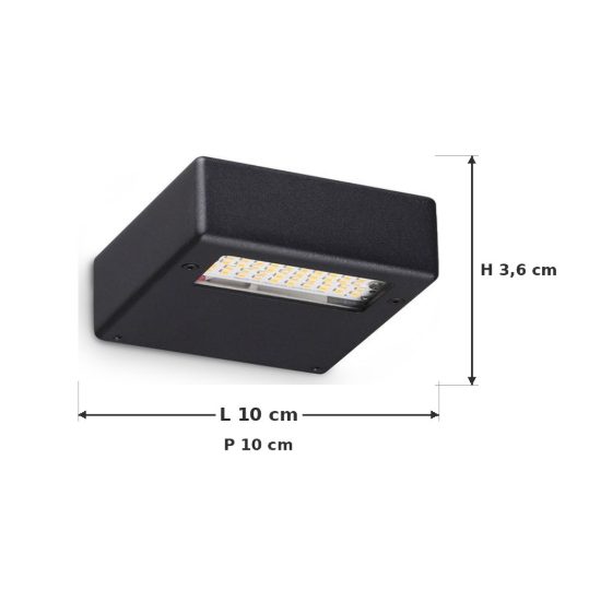 Ideal lux tab applique quadrata led 24w 3000k 10 cm moderna nera