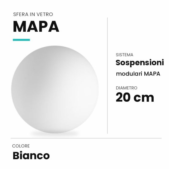 Ideal lux mapa sfera in vetro bianco 20cm per sospensioni modulari