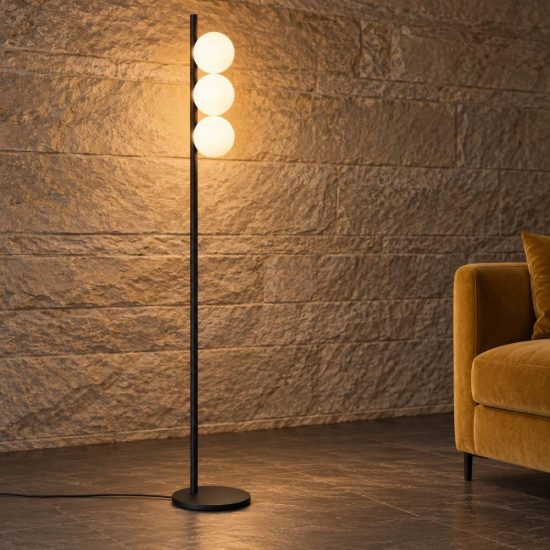 Ideal lux binomio lampada da terra con 3 sfere g9 led 3w 160,9cm per soggiorno moderna nera