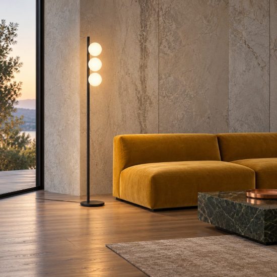 Ideal lux binomio lampada da terra con 3 sfere g9 led 3w 160,9cm per soggiorno moderna nera