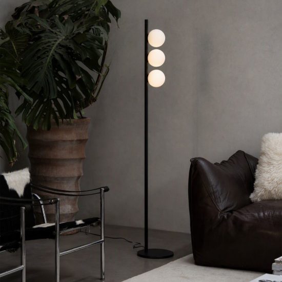 Ideal lux binomio lampada da terra con 3 sfere g9 led 3w 160,9cm per soggiorno moderna nera