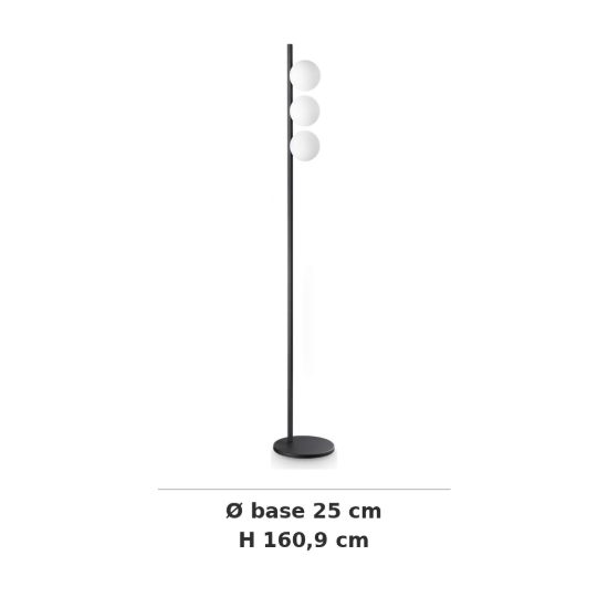Ideal lux binomio lampada da terra con 3 sfere g9 led 3w 160,9cm per soggiorno moderna nera