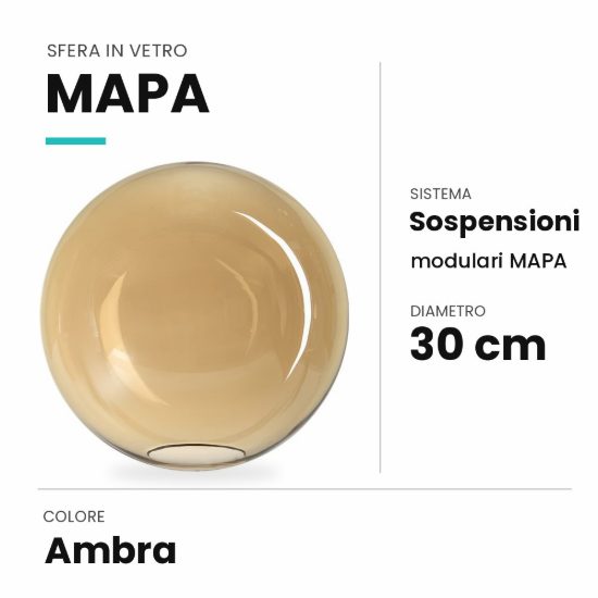 Ideal lux mapa sfera in vetro ambra 30cm per sospensioni modulari
