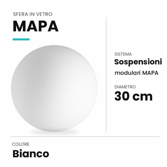 Ideal lux mapa sfera in vetro bianco 30cm per sospensioni modulari