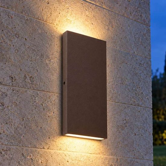 Ideal lux post-it big applique da esterno biemissione rettangolare led 6w 3000k 18cm moderna caffè