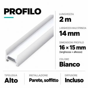 Alto ideal lux profilo bianco per strisce led max 14mm
