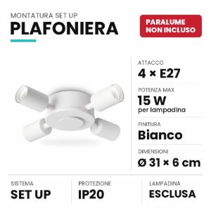 Ideal lux set up montatura per plafoniera 4 luci e27 31cm bianca senza paralume