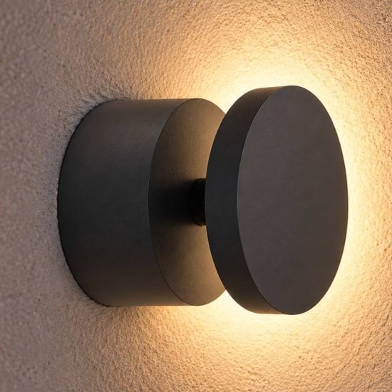 Ideal lux toffee applique da esterno rotonda led 8w 3000k 8 cm moderna nero ip65