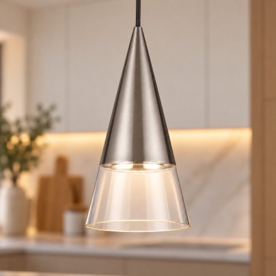 Ideal lux cono lampada a sospensione vetro trasparente gu10 led 7w 15cm per cucina moderna nichel