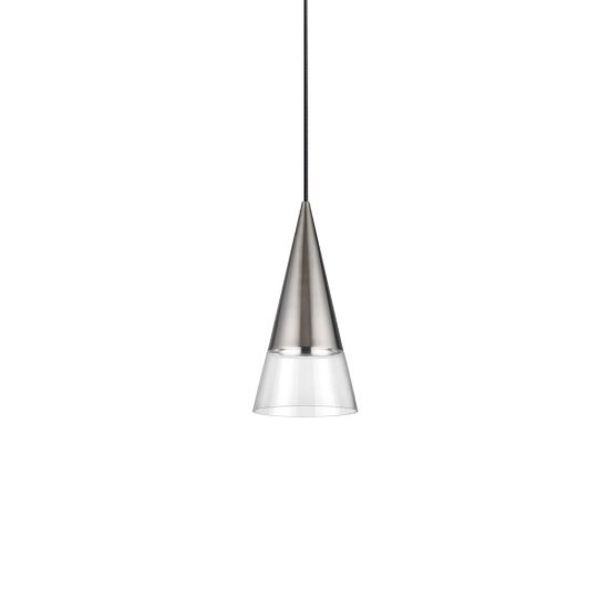 Ideal lux cono lampada a sospensione vetro trasparente gu10 led 7w 15cm per cucina moderna nichel