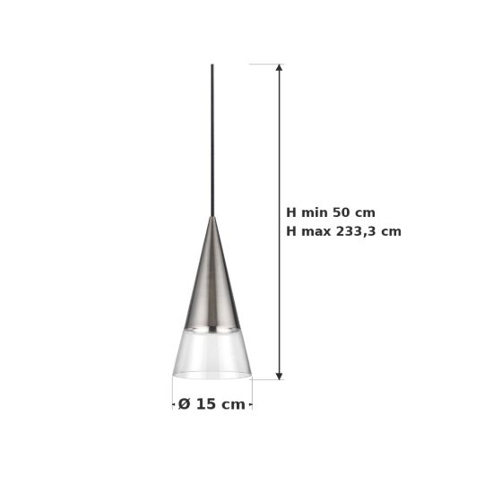 Ideal lux cono lampada a sospensione vetro trasparente gu10 led 7w 15cm per cucina moderna nichel