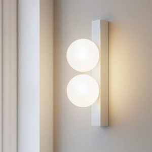 Ping pong ap2 ideal lux applique led 6w 3000k bianca due sfere vetro bianco